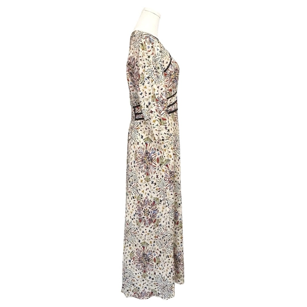 BWT Ba&sh Fazia Medallion Print Maxi Dress Size 2 / M Beige With Black Trim $420 - Picture 7 of 16